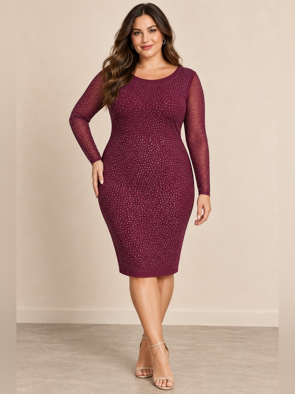 Haute Monde Burgundy Midi Sheath Dress with Sparkle size L